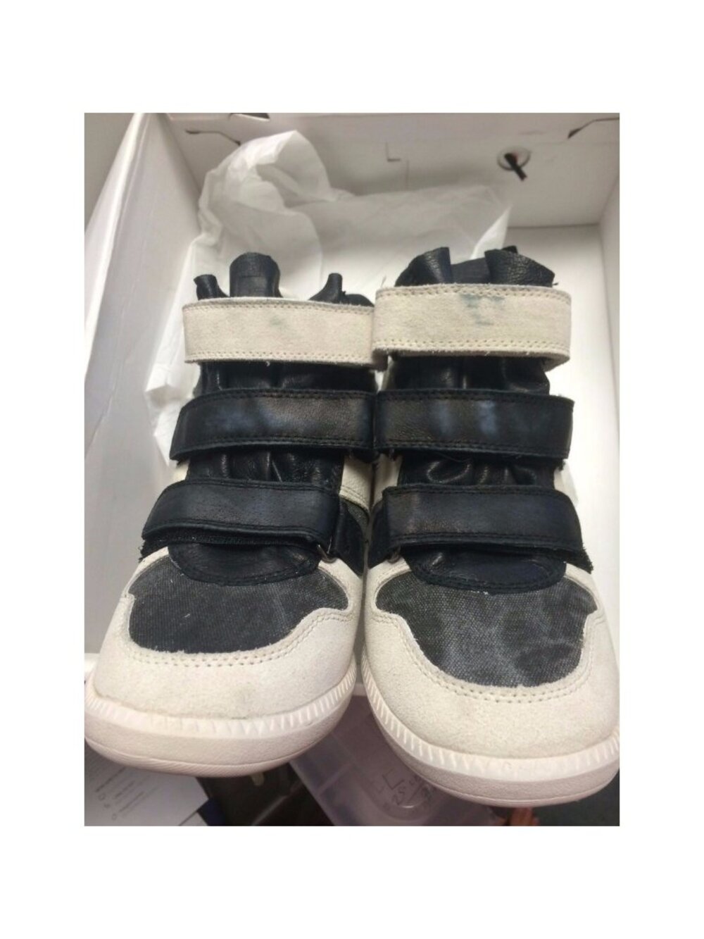 Nine West Lana 200 Wedge Sneaker Black White Hook Loop high top Canvas Suede
